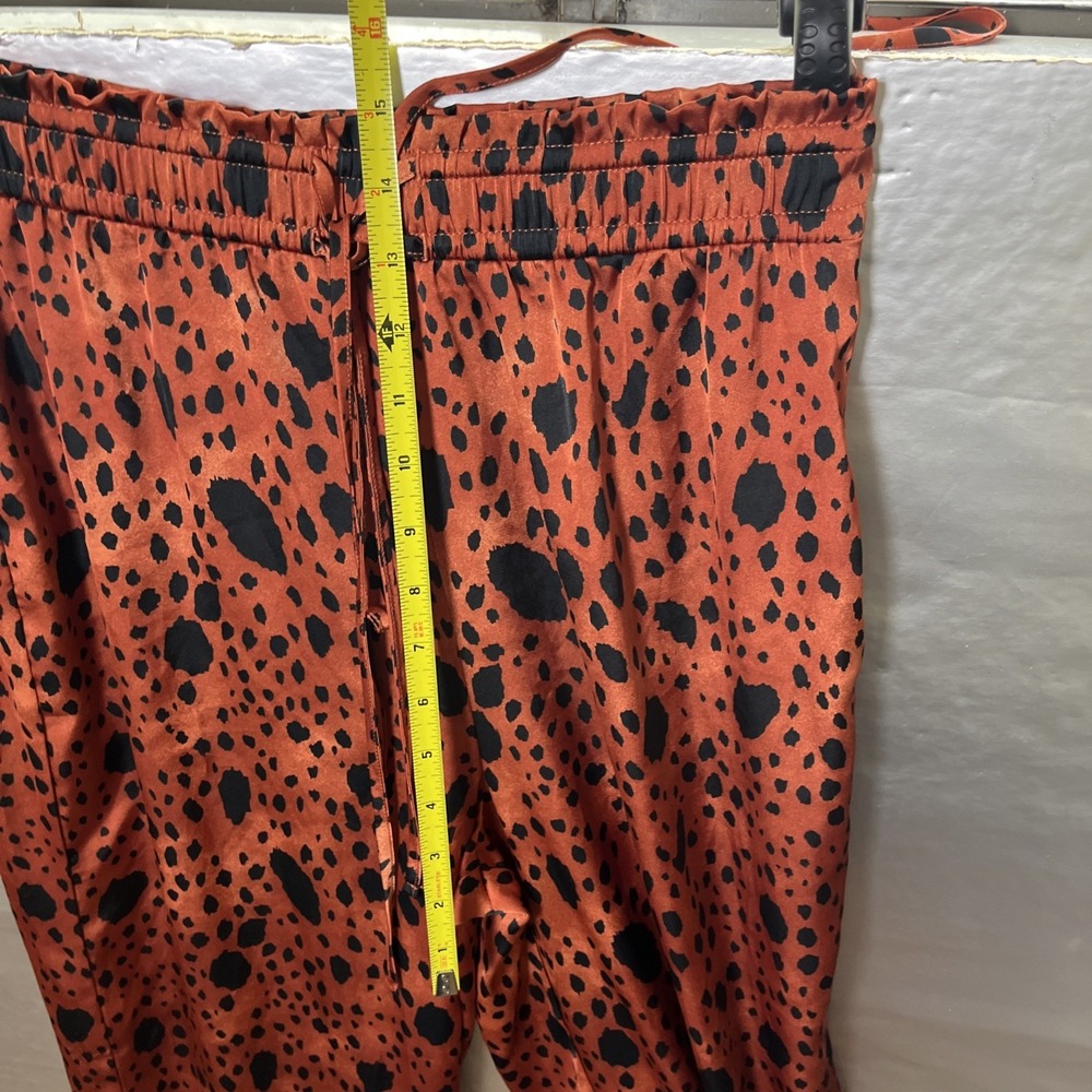 Forever 21 Satin Pants Leopard Print Elastic Pullon Silky Loungewear Copper LG - Picture 7 of 9